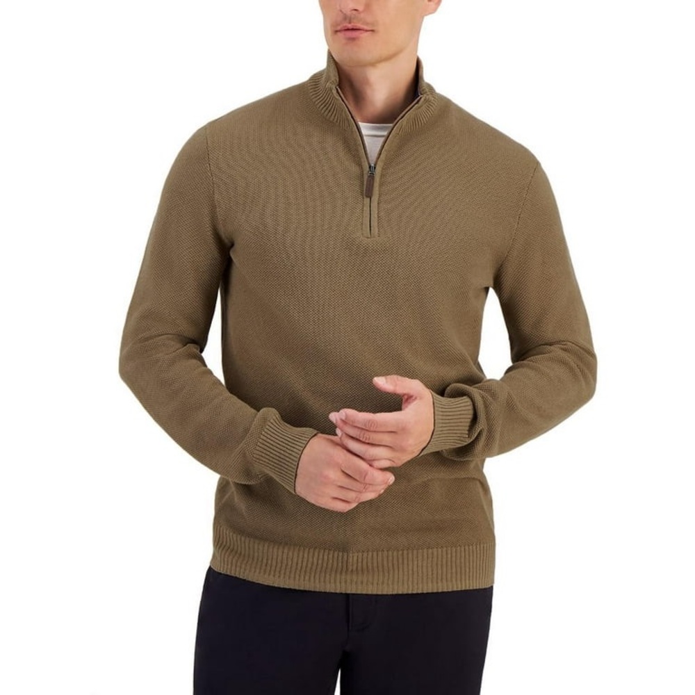 109. NWT - CLUB ROOM Men's Cracked Walnut Quarter Cotton Sweater - size L